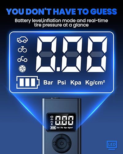 Miniatura 5 de Compresor de aire portátil para inflador de neumáticos, bomba de aire de 160 PSI para neumáticos de automóvil con medidor de presión digital, luz