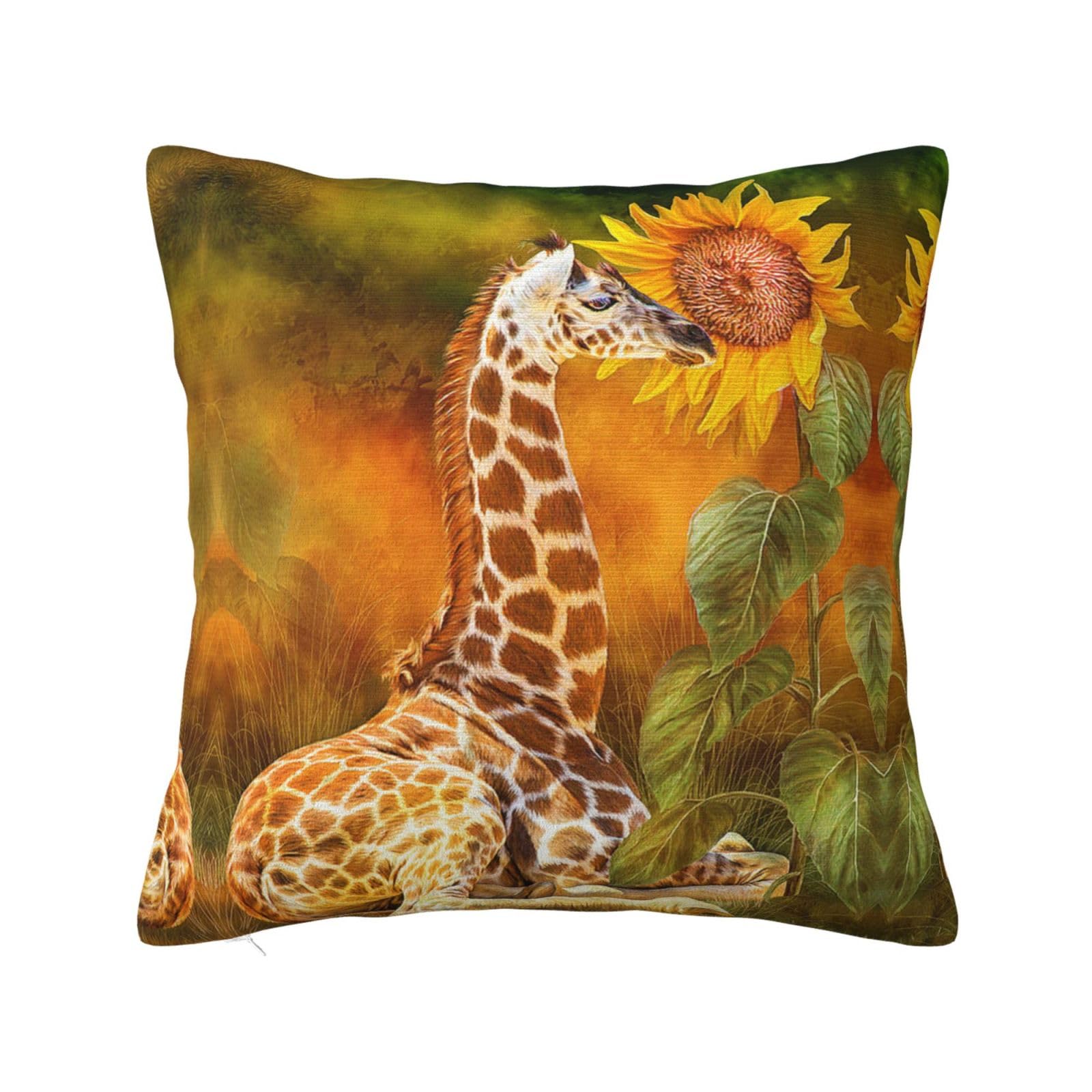 MELPHI Giraffe And Sunflower Print Square Pillow Can Be Used In Any Room-Bedroom, Guest Room, Children'S Room