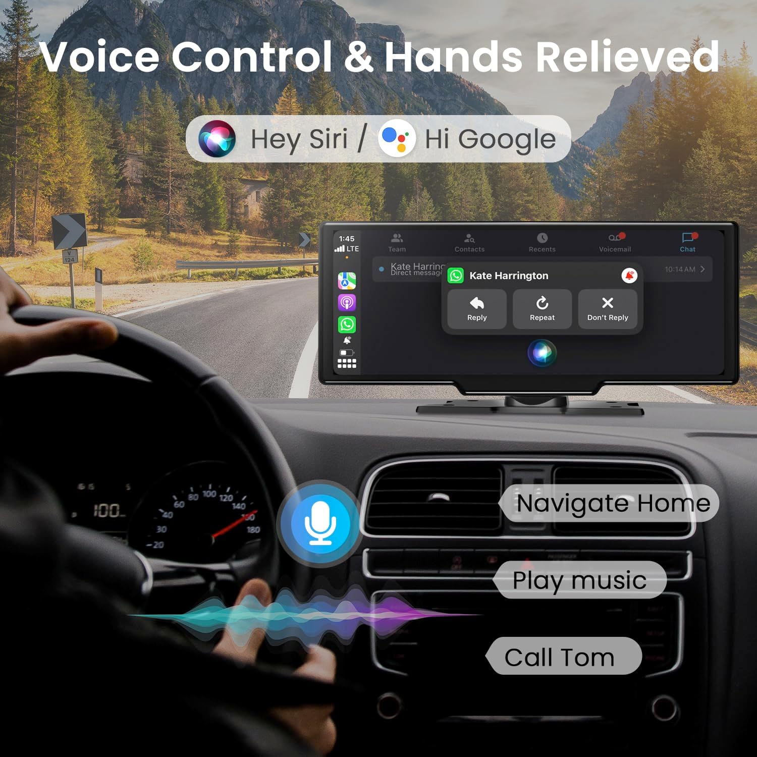 10.26 Inch Wireless CarPlay Screen - 4k Dash Cam Car Play & Android Auto Screen for Car, 1080p Backup Camera, Voice Control Mirror Link Bluetooth GPS Navigation Bluetooth Mirror Link