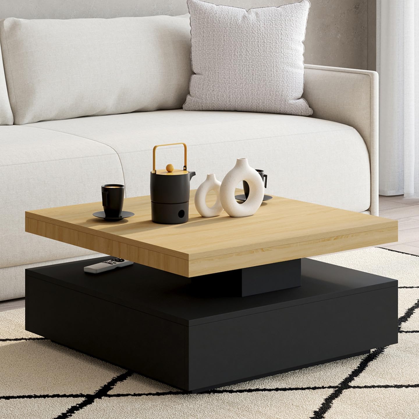 IDMarket - Table Basse carrée pivotante Thea 70 cm Bois et Noir
