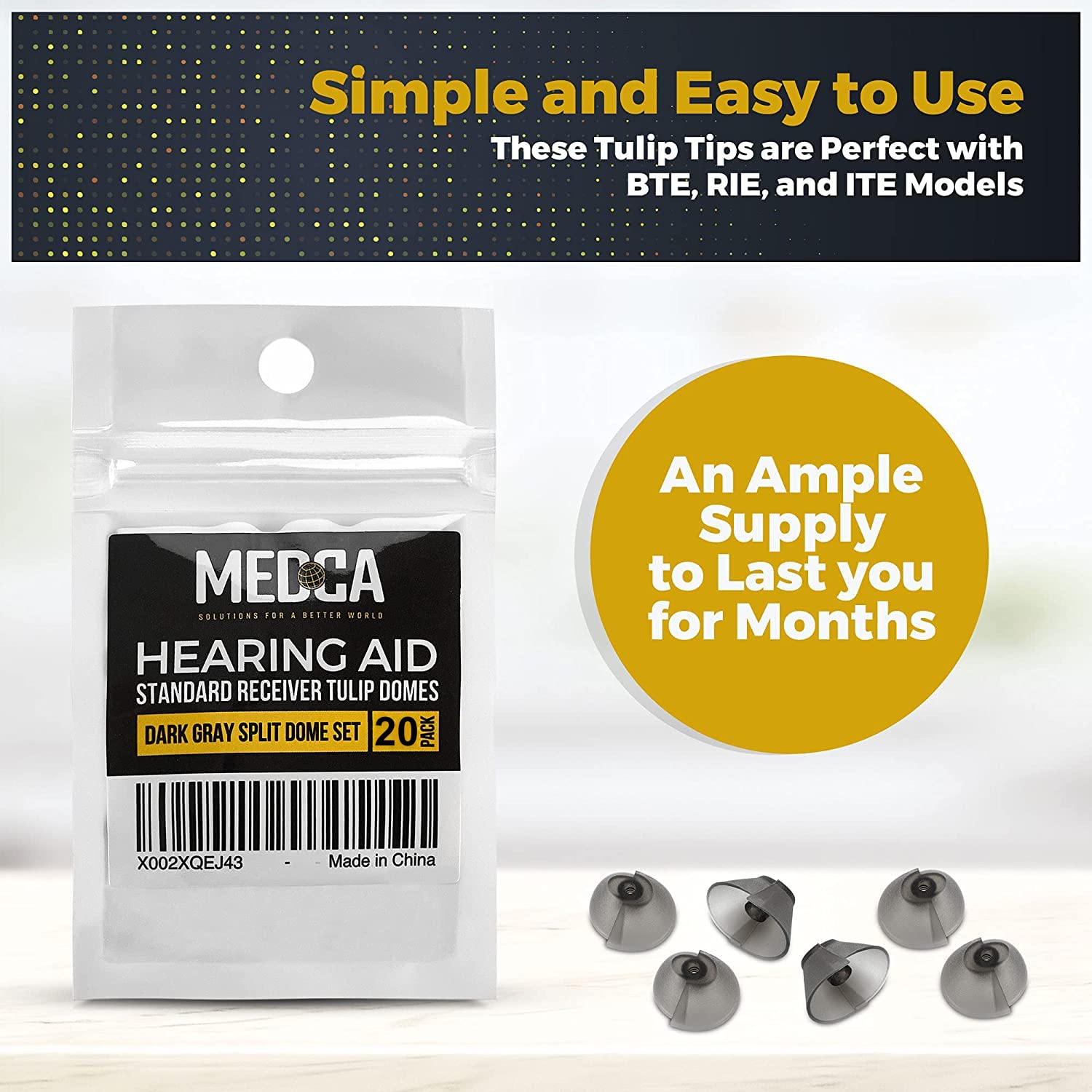 Cupole a tulipano per ricevitore standard MEDca compatibili con GN Resound Sure Fit - Cupole auricolari di ricambio universali con punta invisibile da 20 pezzi per BTE PSAP e modelli Open Fit