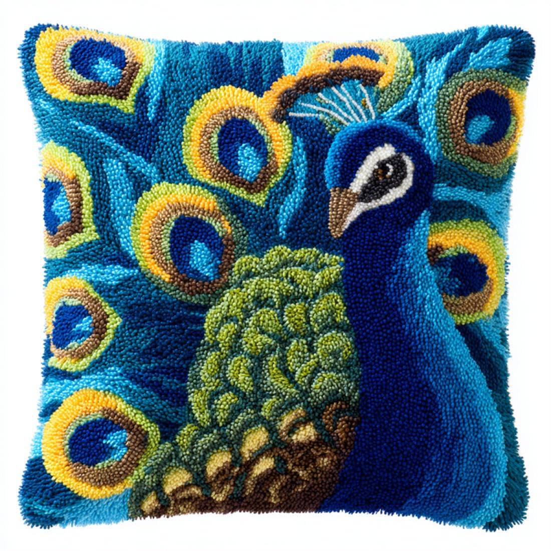 Kitquiver Animal Latch Hook Cushion Kits Peacock Portrait DIY Latch Hook Kits Pillow Needlepoint Cushion Kit for Home Décor Needlework Set for Adult Beginners 17x17In
