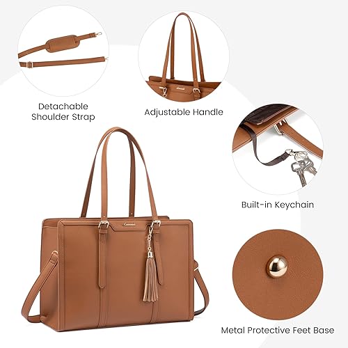 Miniatura 6 de LOVEVOOK Bolsa para laptop para mujer de 17 pulgadas, bolsa de cuero ligero para laptop, bolsa de computadora de gran capacidad con bolso de mano