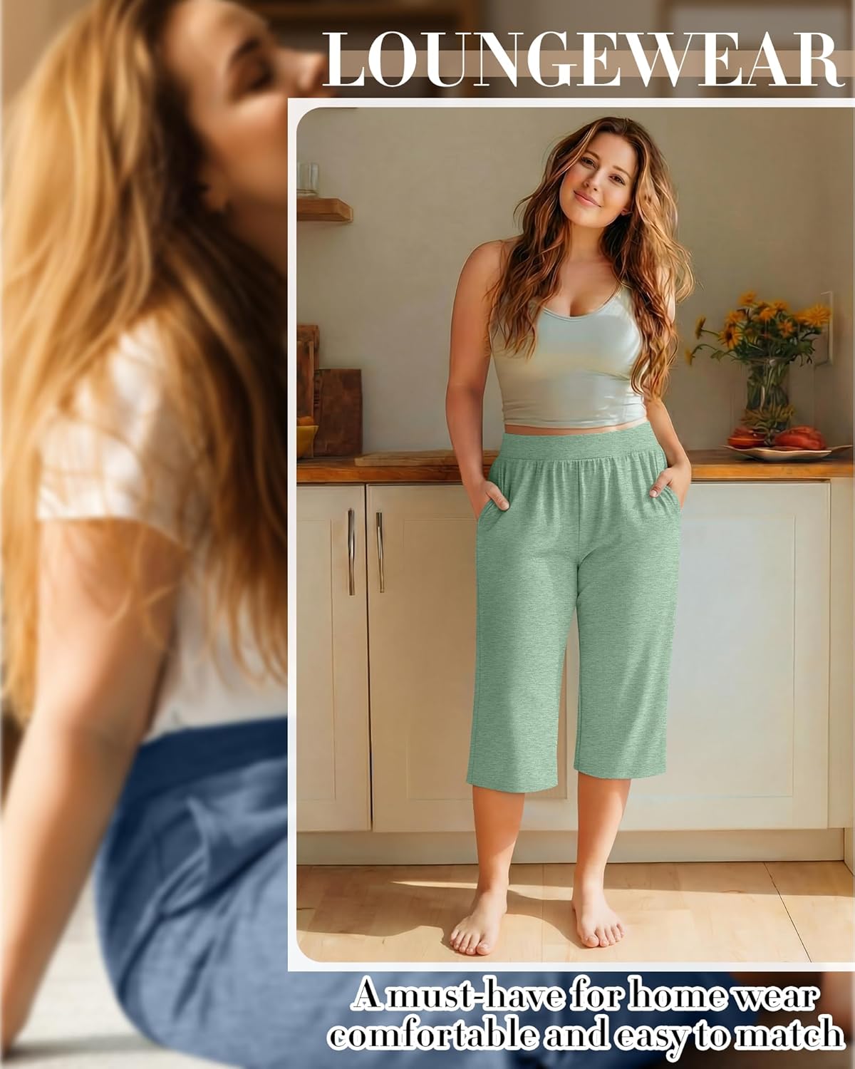 Huukeay 3 Pack Women's Plus Size Capri Pants Loose Fit Wide Leg Capris Sweatpants Summer High Waisted Yoga Pants with Pockets - Image 6