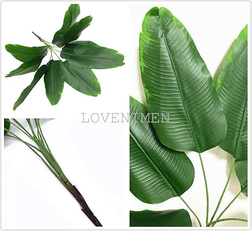 Miniatura 6 de Plantas artificiales, hojas tropicales, vegetación falsa, árbol de plátano, planta de palmera sintética, hojas grandes, para interiores y