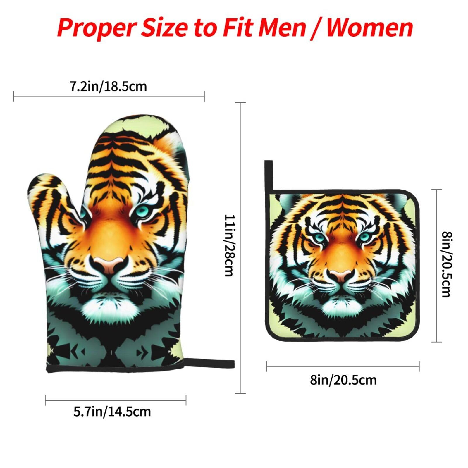 Little Fat Tiger Head Ofenhandschuhe und Topflappen Sets – hitzebeständige Fäustlinge, perfekt für Zuhause und Outdoor-Kochen Küche, Haushalt & Wohnen