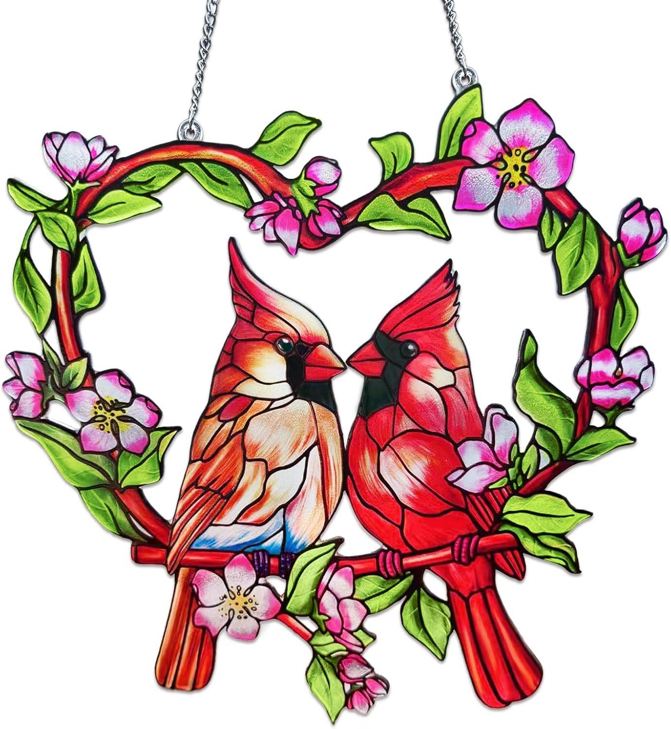 Stained Glass Window Hanging Cardinal Suncatcher, Red Cardinal Gifts for Women, velaboll 10 inch Cardinal Decor for Home Decor, Garden, Patio, Gift for Nature and Bird Lovers