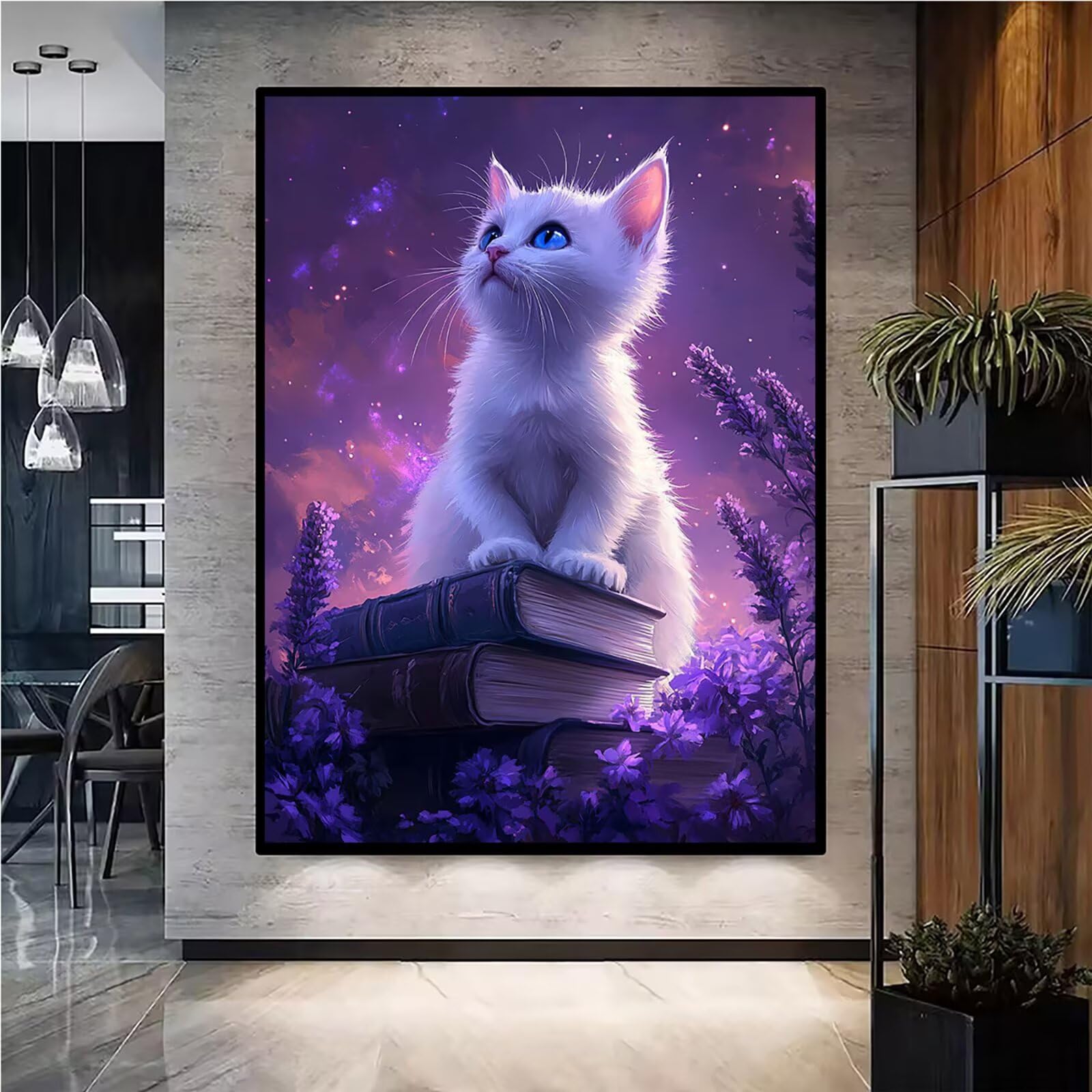 Diamond Painting Kit Completo, Diamond Painting Gatto, 5D Pittura Diamante Kit Manualidades Adultos DIY Diamantini Crystal Art Disegni Ricamo a Punto Croce Artigianale, 60x90cm Cielo Stellato j0-993