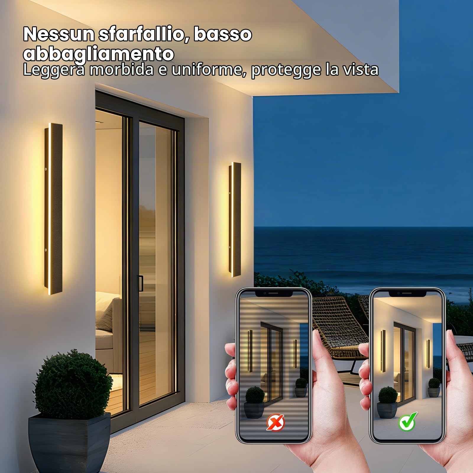 Ketom Applique da Esterno/Interno Moderno Nero, Impermeabile IP65 | Lampada da Parete Esterno LED, Metallo Lineare Lunga Barra LED, per Balcone Giardino Veranda Via, Bianco Caldo 30000K, 60cm