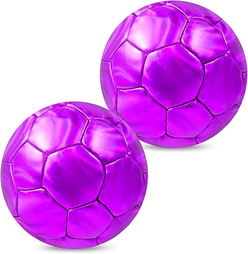 DLUGOPIS 2 piezas de mini balón de fútbol tamaño 2 púrpura purpurina niños de 3 a 6 a 8 años, pelota de fútbol suave para niños y niñas, regalo