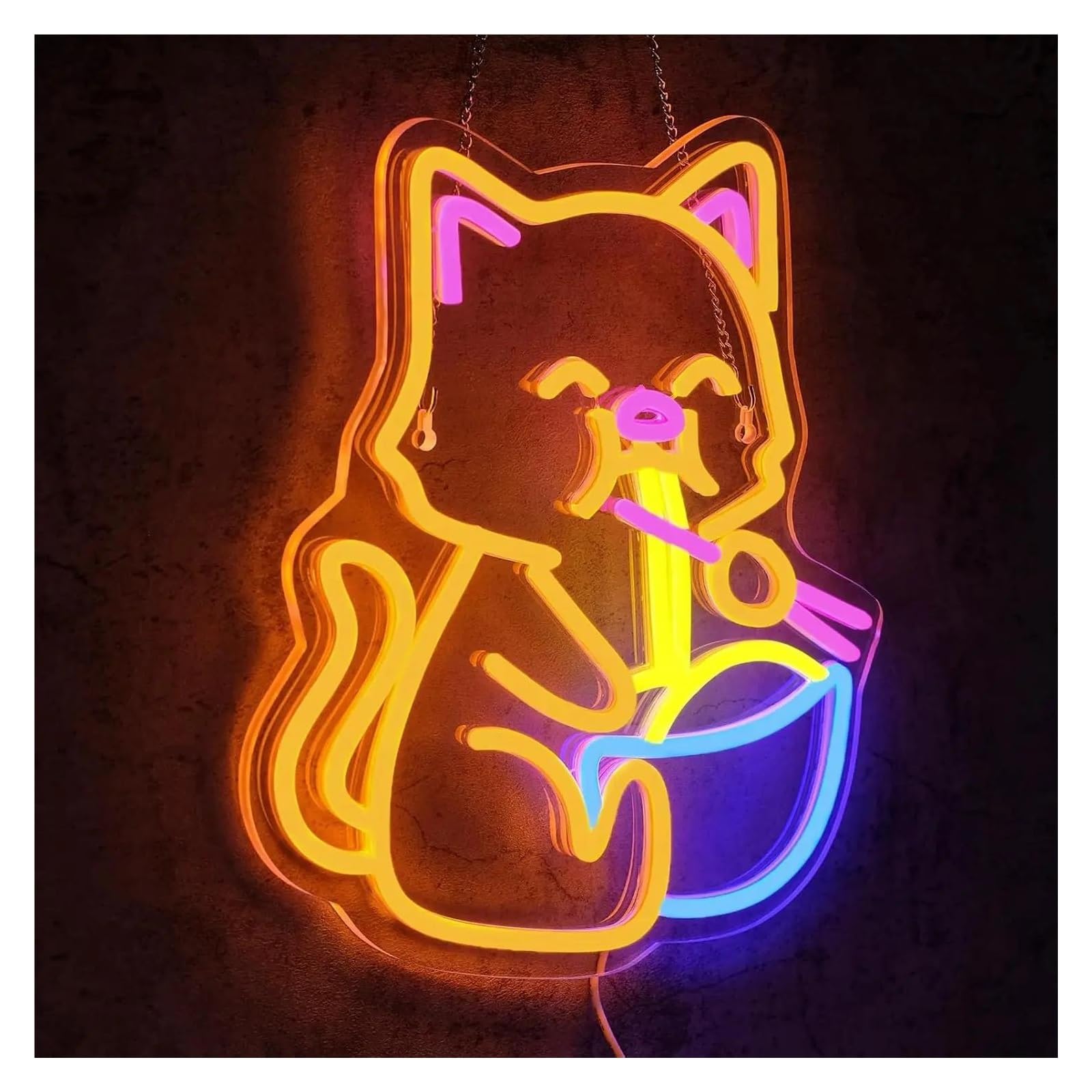 LED néon signe Ramen Panneau Néon En Forme De Chat Alimenté Par USB, Intensité Variable, Pour La Maison La Cuisine La Décoration De Restaurant Signes D'ambiance 32cm×33.5cm