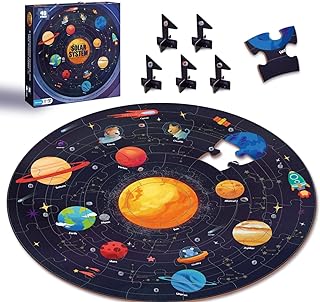 TAOZI&LIZHI Solar System Floor Puzzles Kids Ages 3-5, 4-8, Large 48 Pieces Round Space Planets Jigsaw Puzzle Toys, Educational Learning Birthday Gifts for 6 7 8-Year-Old Toddlers Boys Girls Children