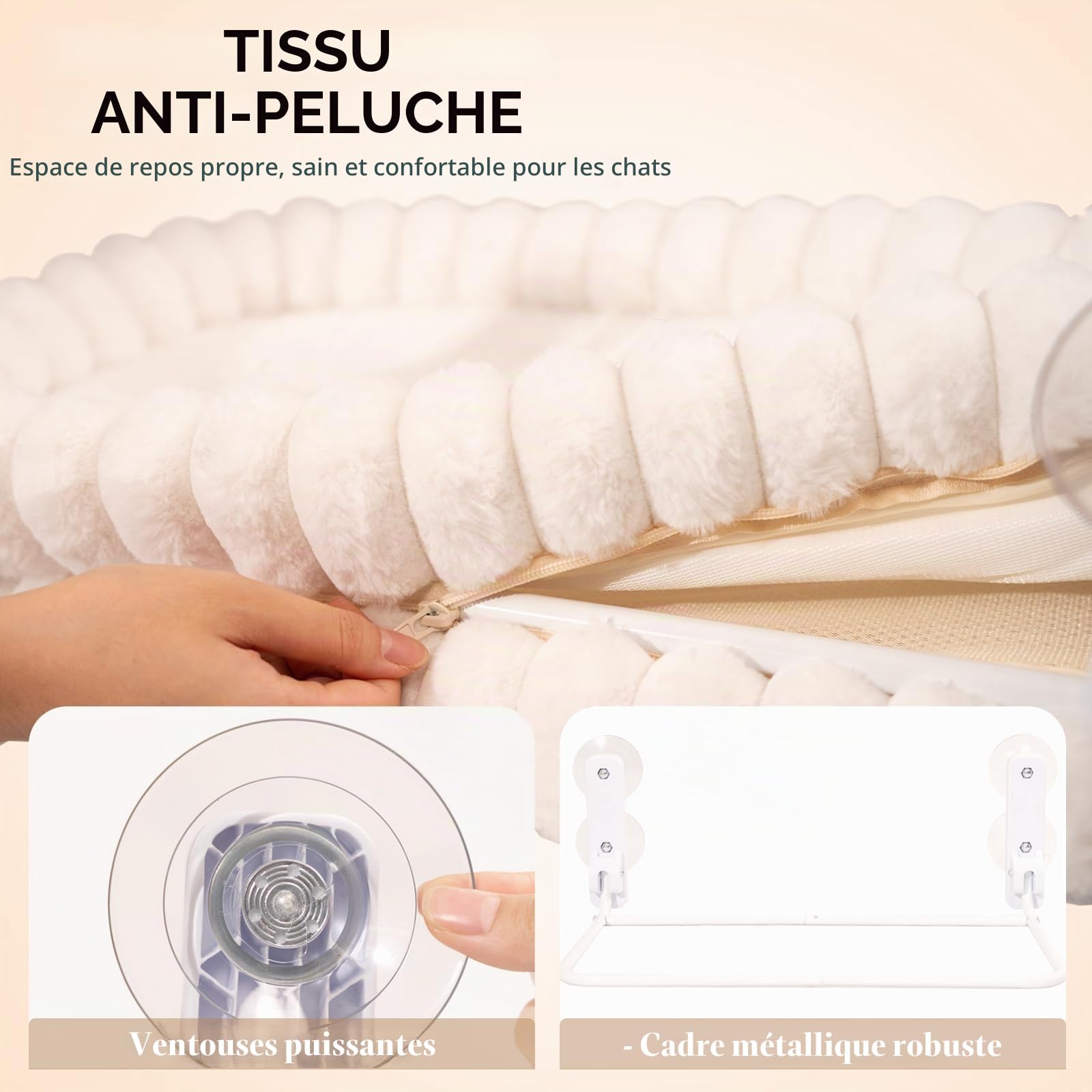 CheerPals Lit pour Chat Fenêtre avec Support en Métal, Lit pour Chat Suspendu Solide (1,65 KG) Anti-Chute, Panier pour Bains de Soleil et Observation, Toile Épaisse, Gris, 69x40x28 cm