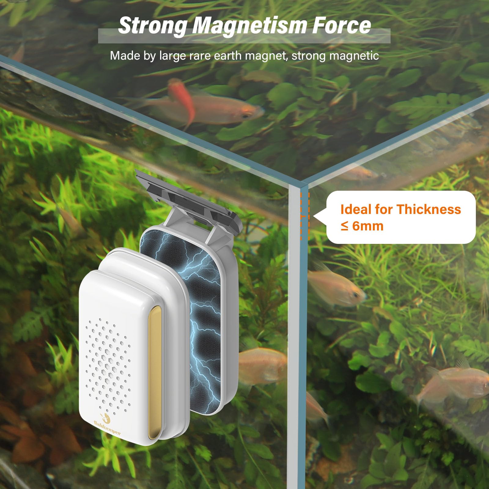 fishkeeper Aquarium Scheibenreiniger Magnet, Upgrade Starke Aquarium Glasreiniger, Aquarien Magnetischer Fensterreiniger für Algen Reinigung mit 2 Abnehmbarem scrapers