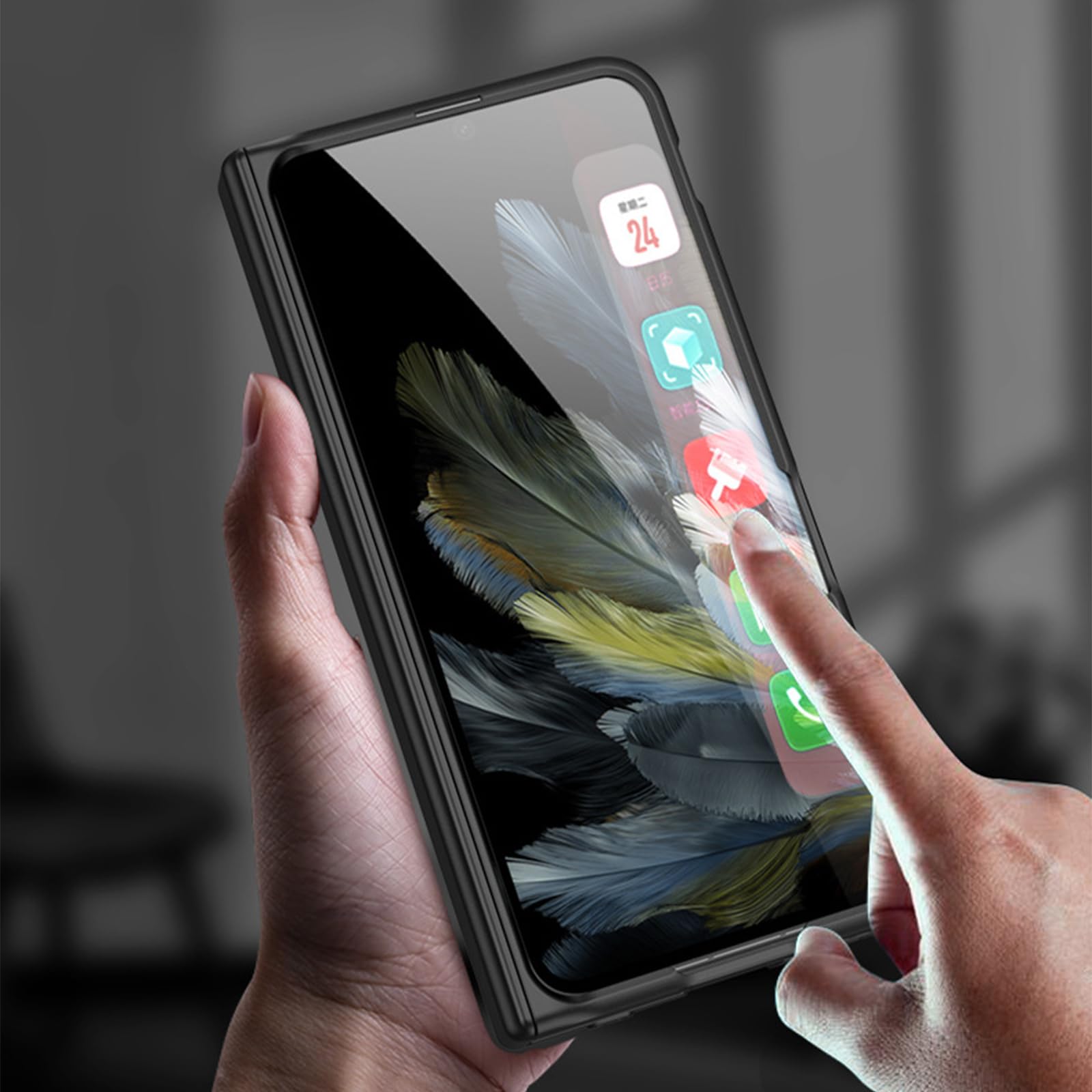 Schutzhülle Für OnePlus Open Mit Sichtschutz & Scharnierschutz - Harte PC-Hülle In Grün