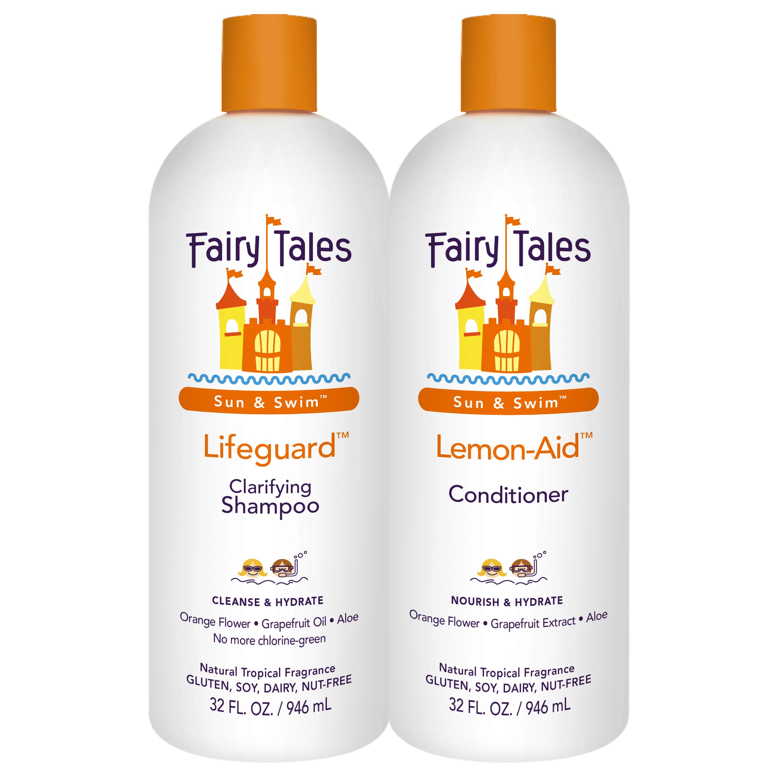 Fairy Tales Swim Shampoo 32oz and Conditioner 32oz for Kids | Made with Natural Ingredients in the USA | Chlorine Removal Swimmer Shampoo and Conditioner | No Parabens, Sulfates, or Synthetic Dyes