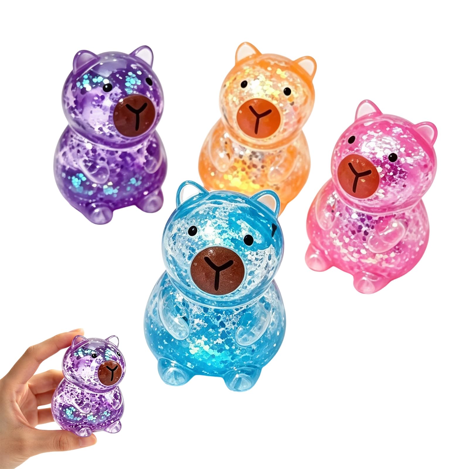 4 PCS Capybara Squishy, Mini Capybara Figures Glitter Stress Balls