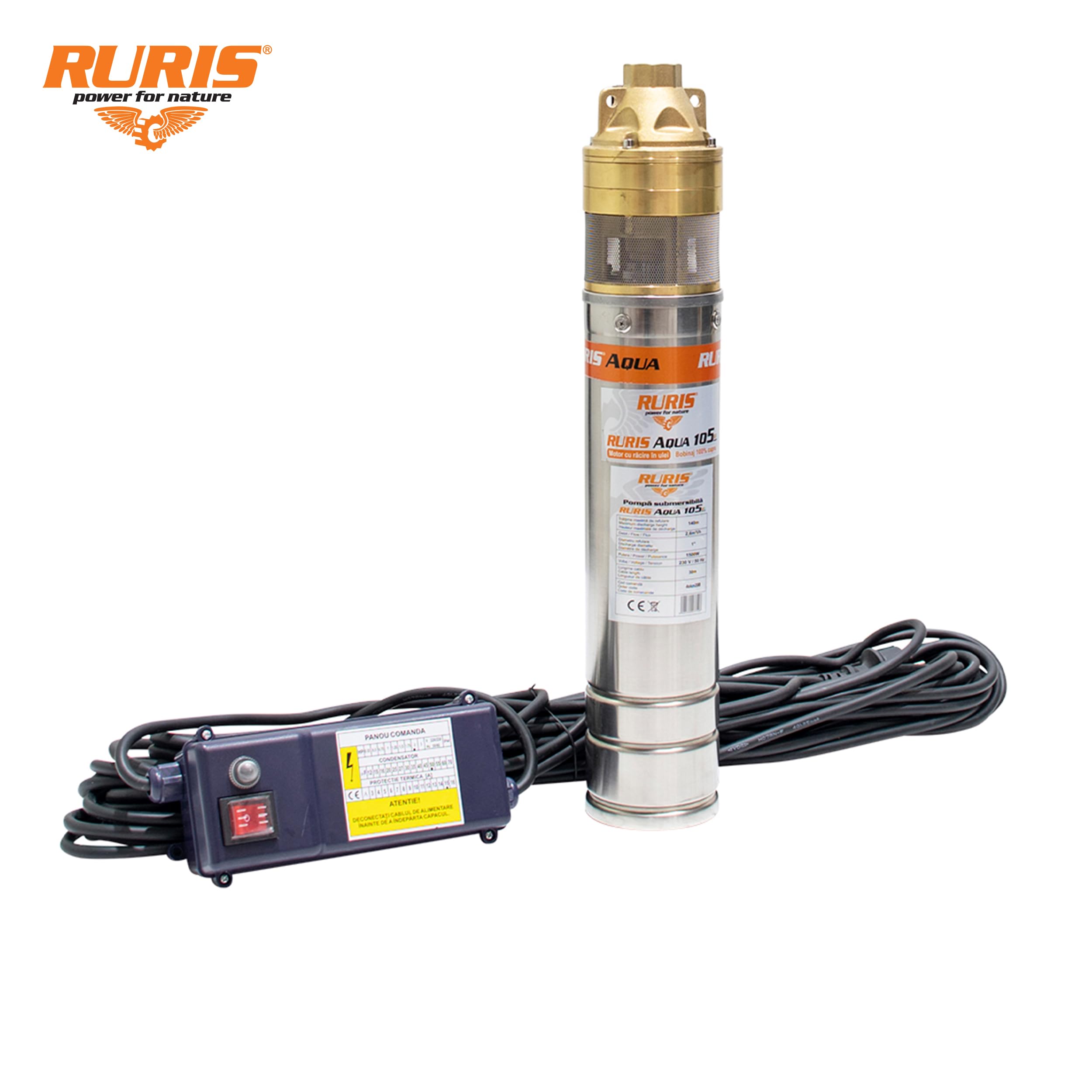 RURIS Bomba sumergible aqua 105, 1500W, 1", 2600 l/h, max 140 m, cable de 30 m con panel de control