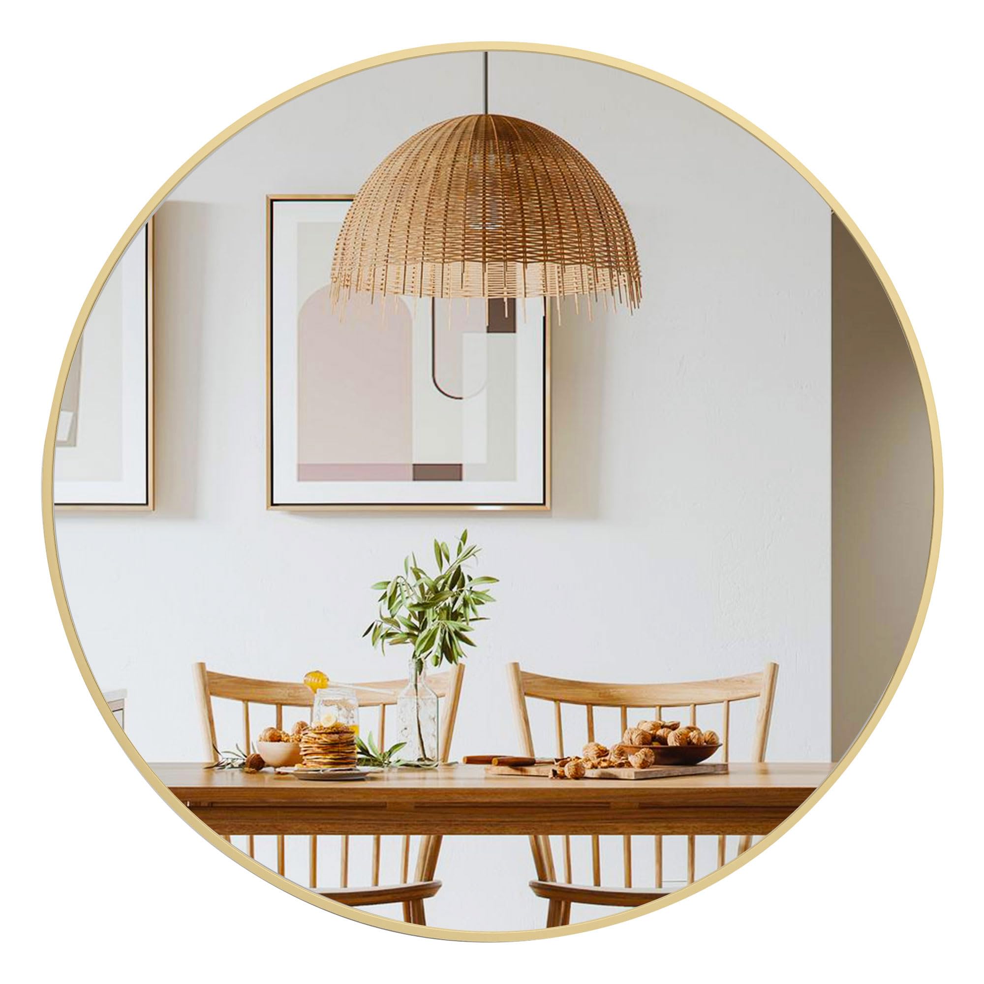 36 inch Gold Circle Wall Mirror, Brushed Gold Metal Framed Round Mirror for Bathroom Vanity, Bedroom Decor, Living Room, Entryway