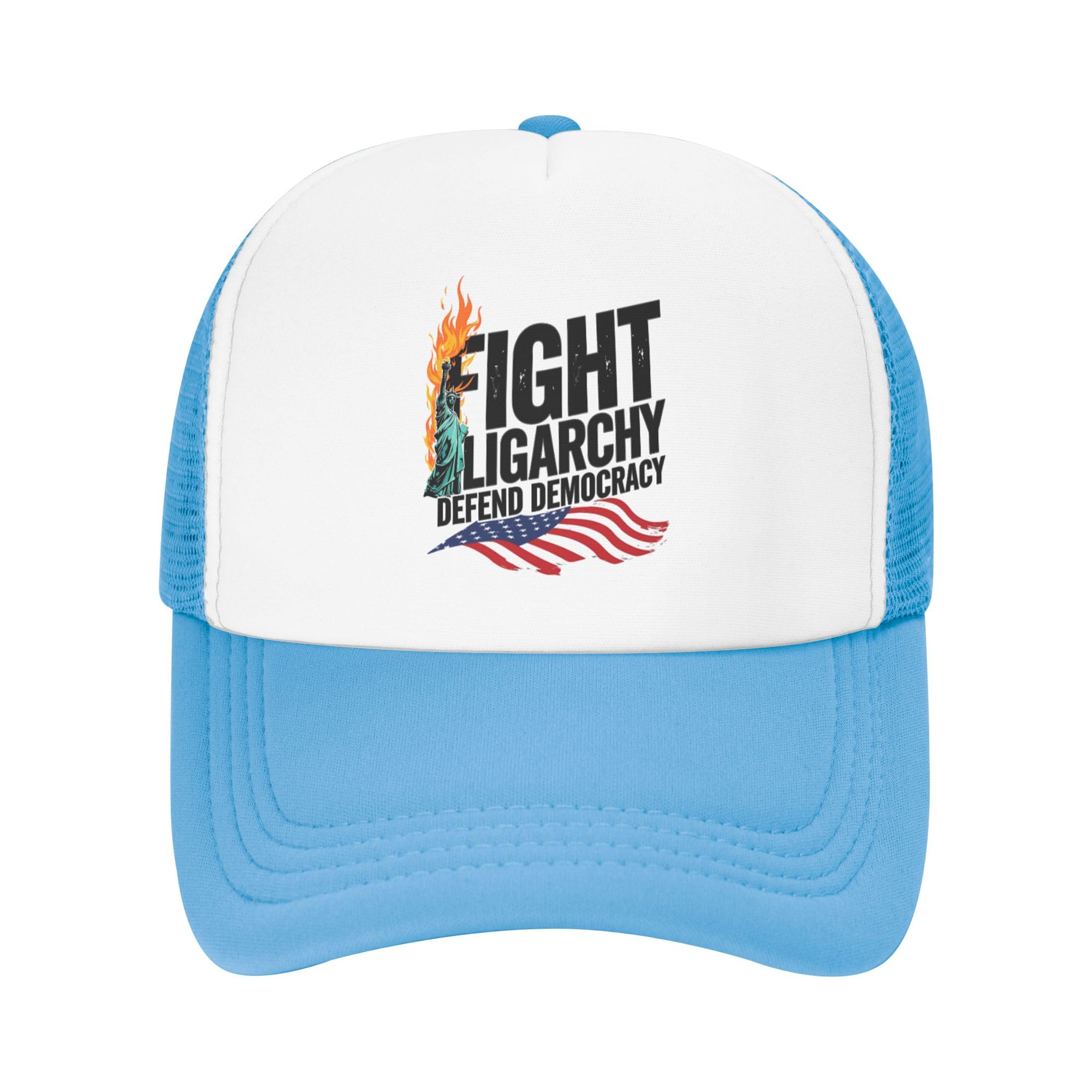 Bernie Sanders Fight Oligarchy Trucker Hat FDT Defend Democracy Kids Hats Adjustable Mesh Baseball Cap - Sky Blue