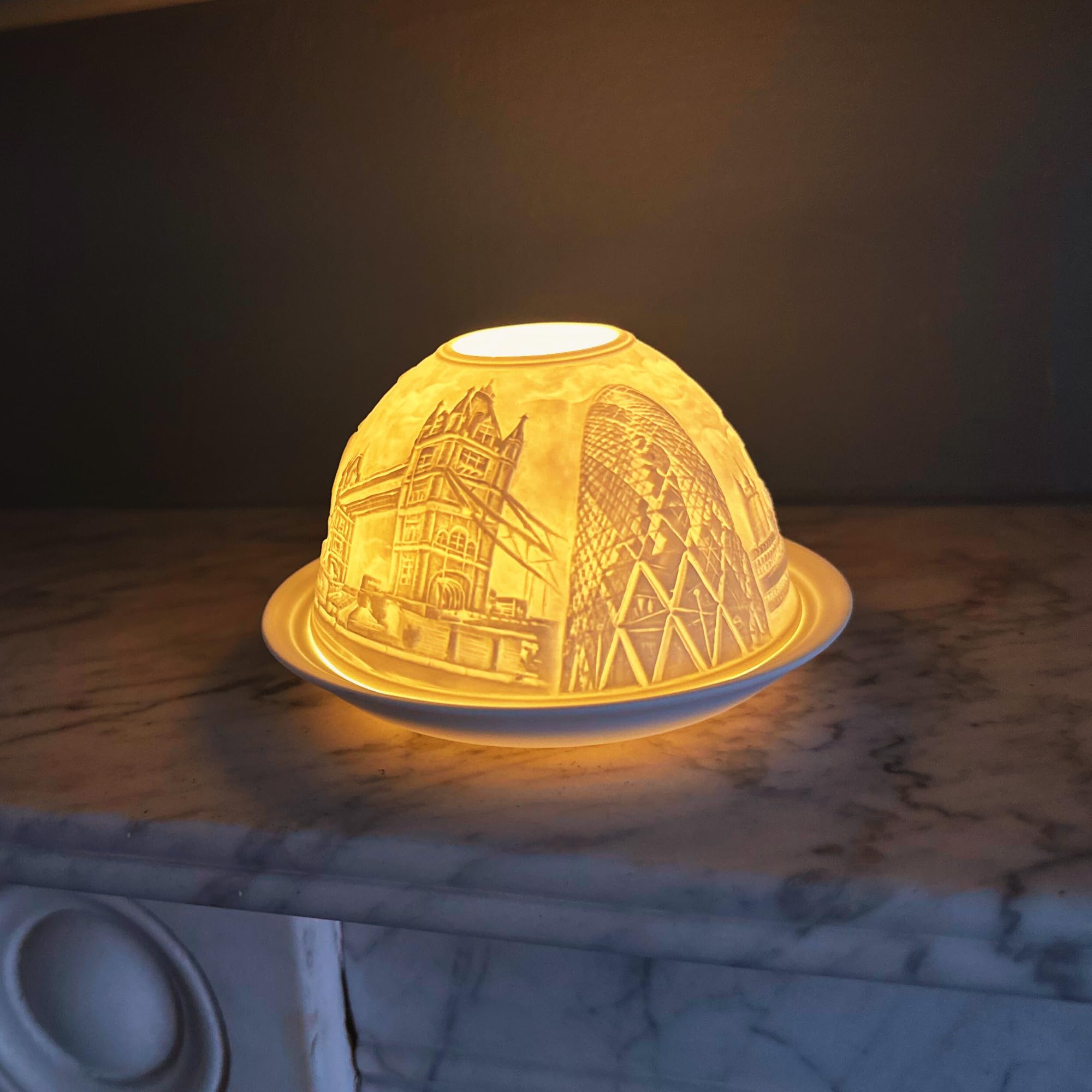 Nordic Lights London Scene Porcelain Tealight Holder Dome, White Patterned - Image 2