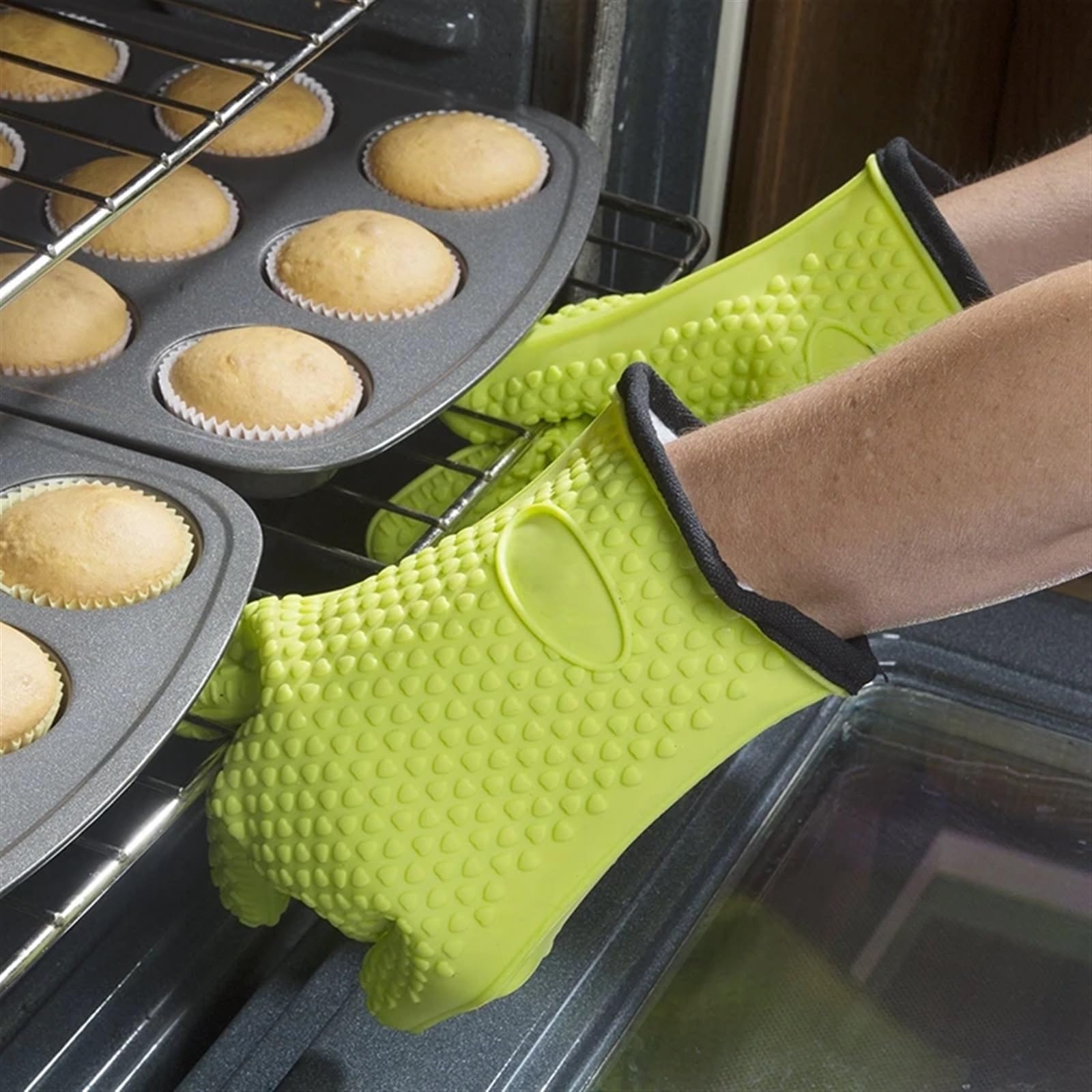MRKU Guantes para Hornear, Guantes de Cocina para Horno, Guantes para Asar a la Parrilla con cordón para Cocina, Barbacoa