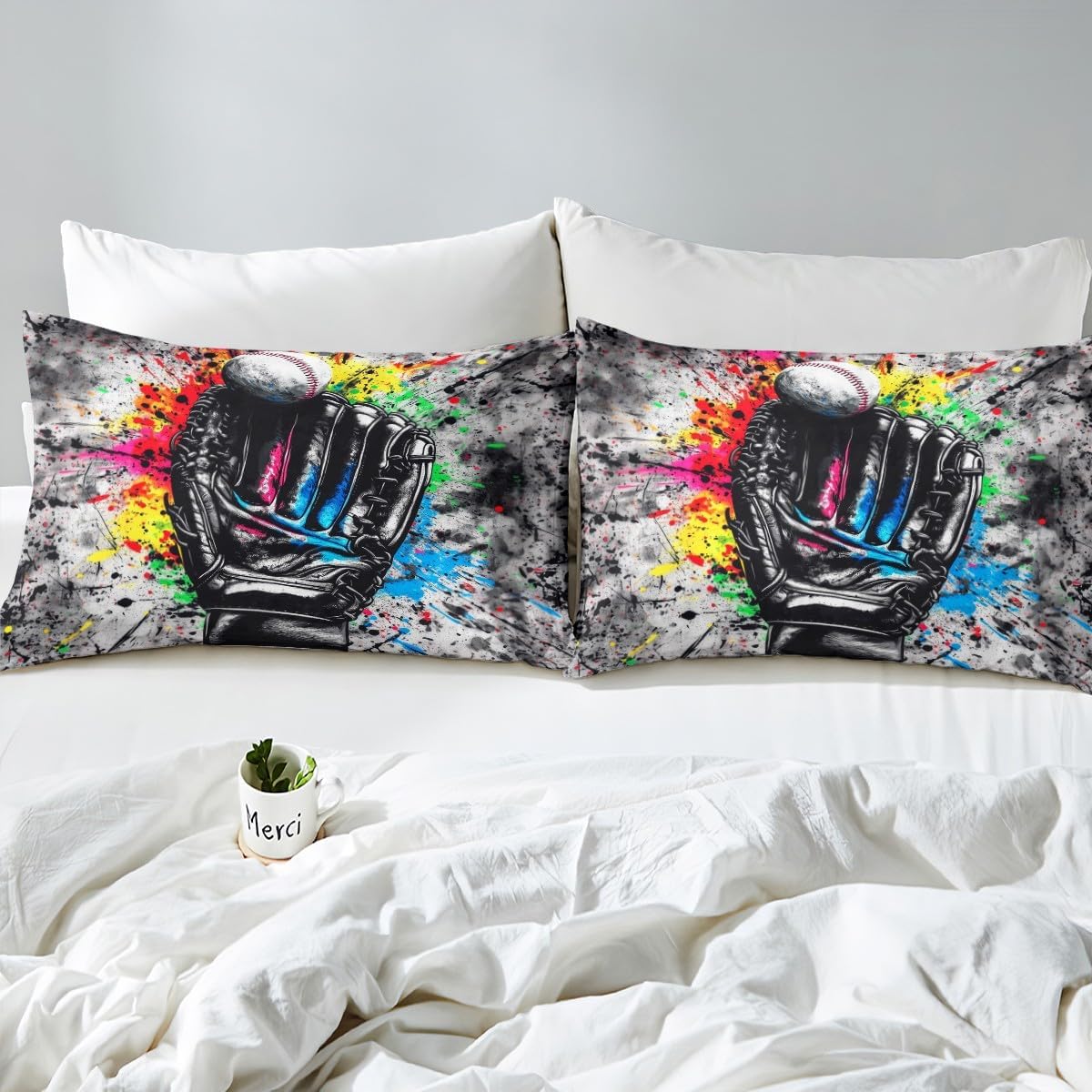 jejeloiu Baseball Bed Sheets Set for Kids Boys Girls King Size Sports Game Fitted Sheet Ultra Soft Softball Bedding Set Doodle Print Bedding Collection Baseball Gaming