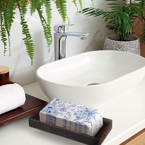 Miniatura 6 de Fuutreo 200 toallas de mano desechables para baño, servilletas florales azules, toallas de mano decorativas, desechables, servilletas de papel,