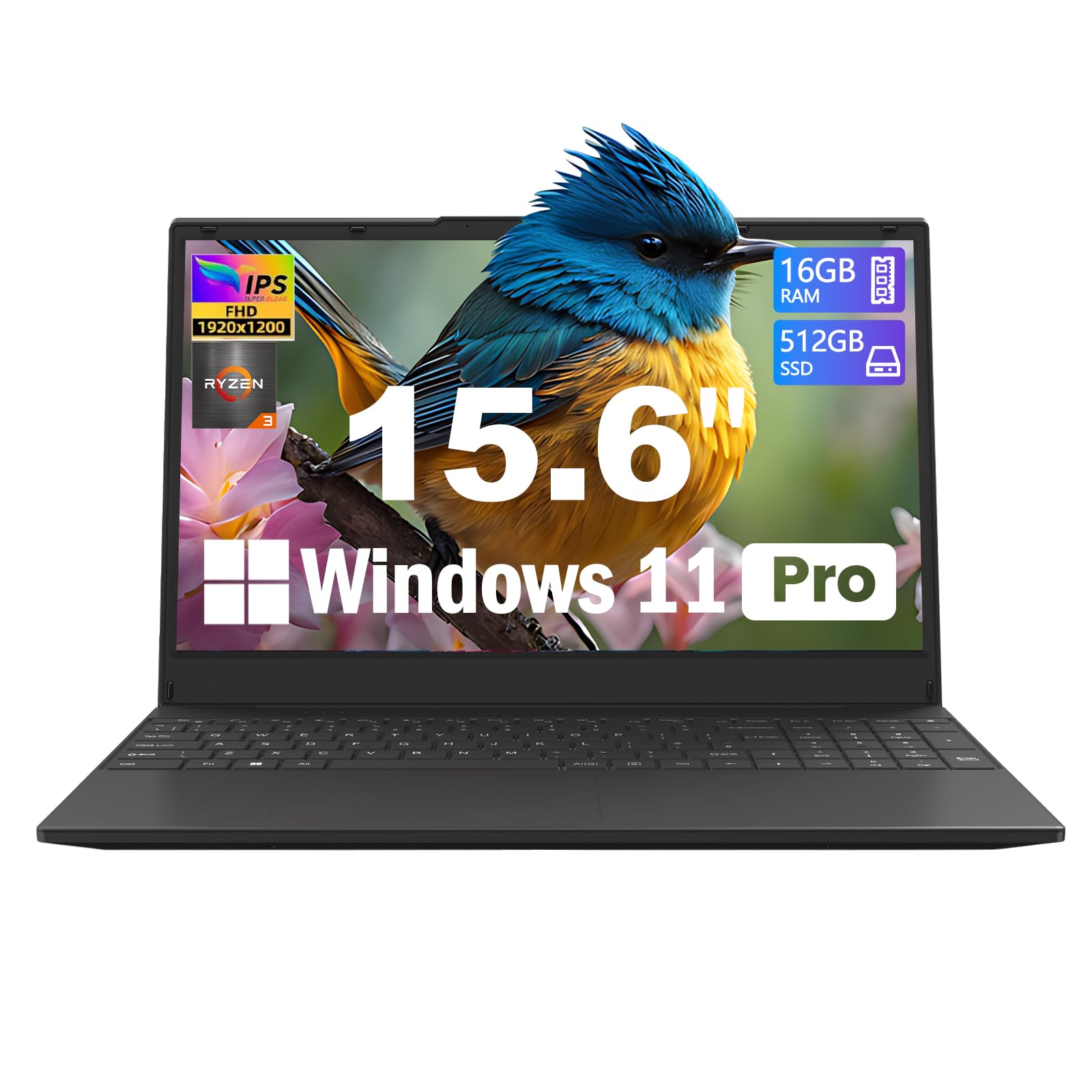 Azeyou FHD 15.6 Inch Laptop, PC Computers Ryzen 3 3200U, Laptop 16GB LPDDR4 RAM & 512GB PCIe SSD, 4500mAh, Business Laptop with Dual-Band WiFi, BT5.0, OS 11 Pro, Black