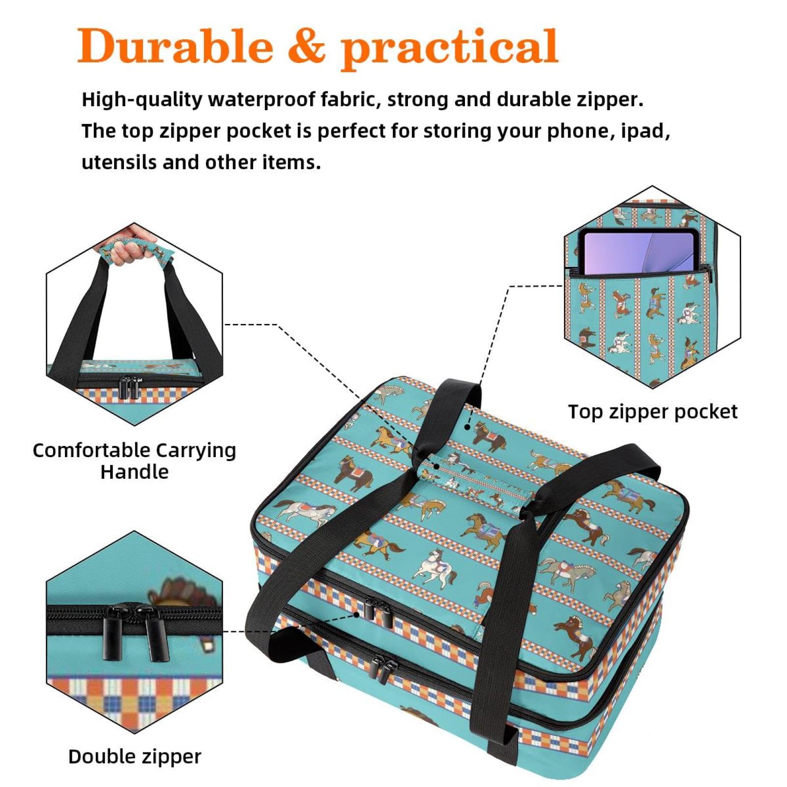 Grand sac à déjeuner isotherme pour homme et femme, double couche, étanche, étanche, réutilisable, sac fourre-tout pour le travail, l'école, le pique-nique, la plage, le camping, les voyages, motif