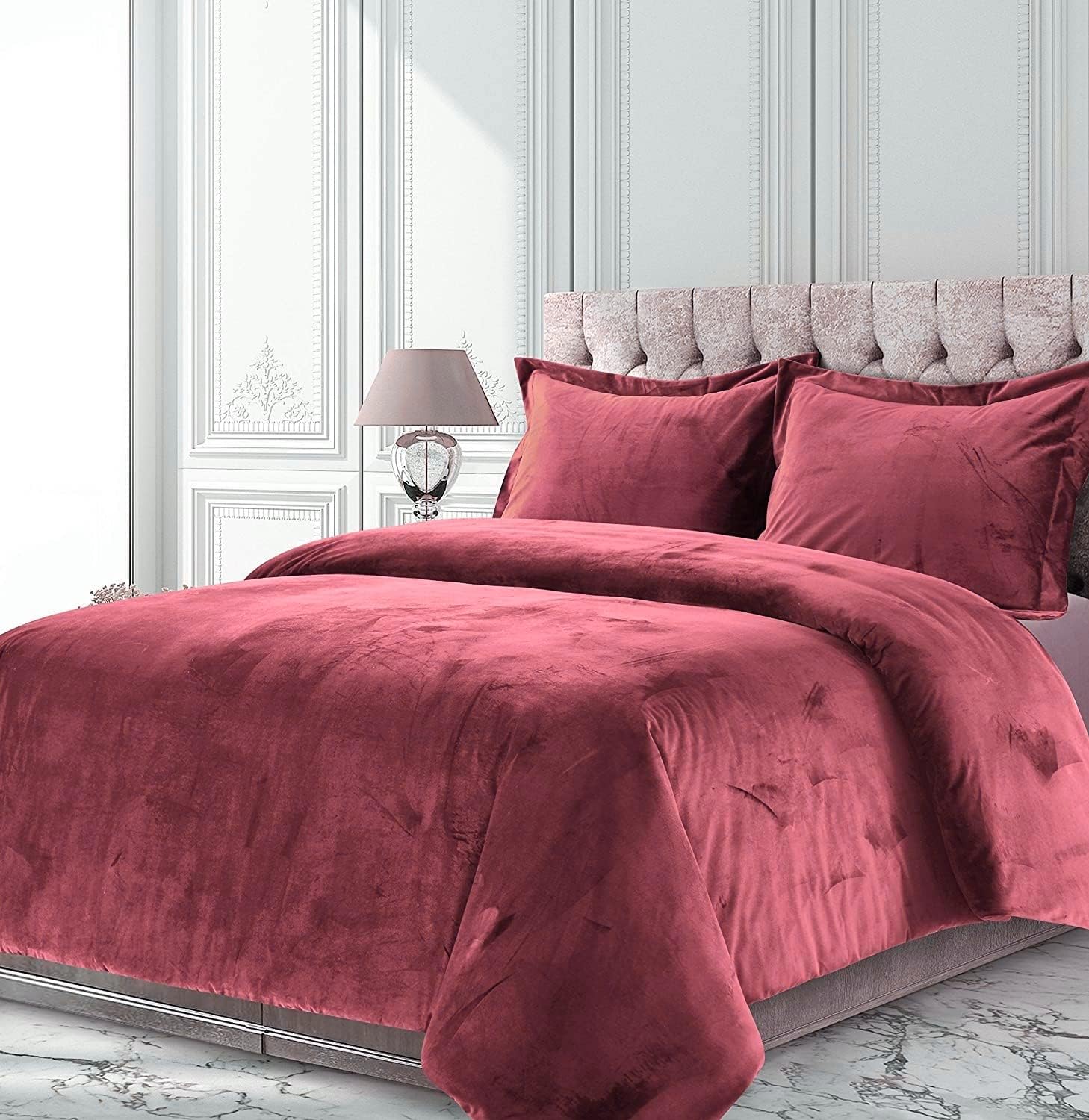 Cotton Land Velvet Dusty Pink Comforter Set Queen 3 Piece