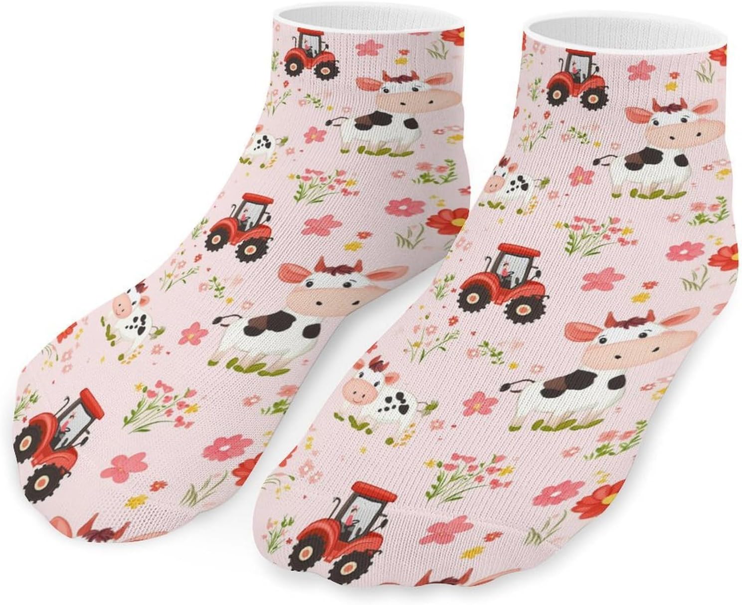 Farm Truck Red Tractor 5 Pairs Ankle Socks Athletic Low Cut No Show Short Socks for Men Women