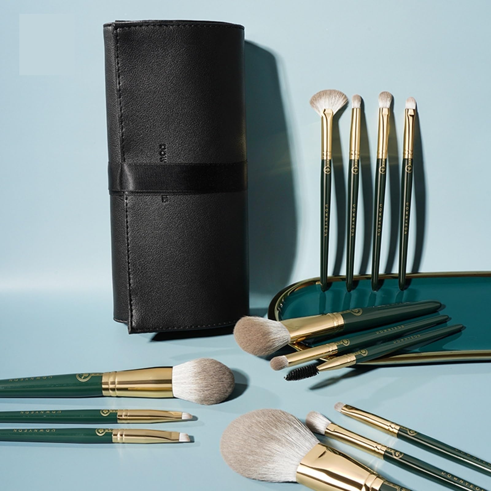 Make-up Pinsel Set 13 Lange Stange Make-Up Pinsel Set Puder Rouge Hochglanz Lippe Augenbraue Professional(Grün)