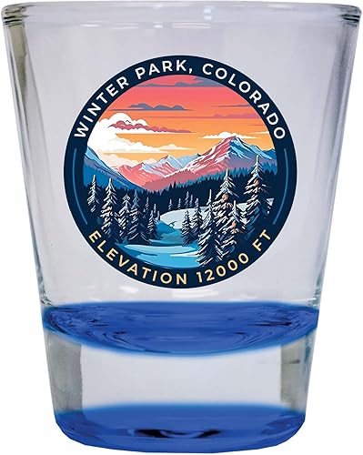R and R Imports Winter Park Colorado Design A Souvenir - Vaso de chupito redondo de 1.5 onzas, color azul, paquete de 2 disponible en Yaxa El Salvador