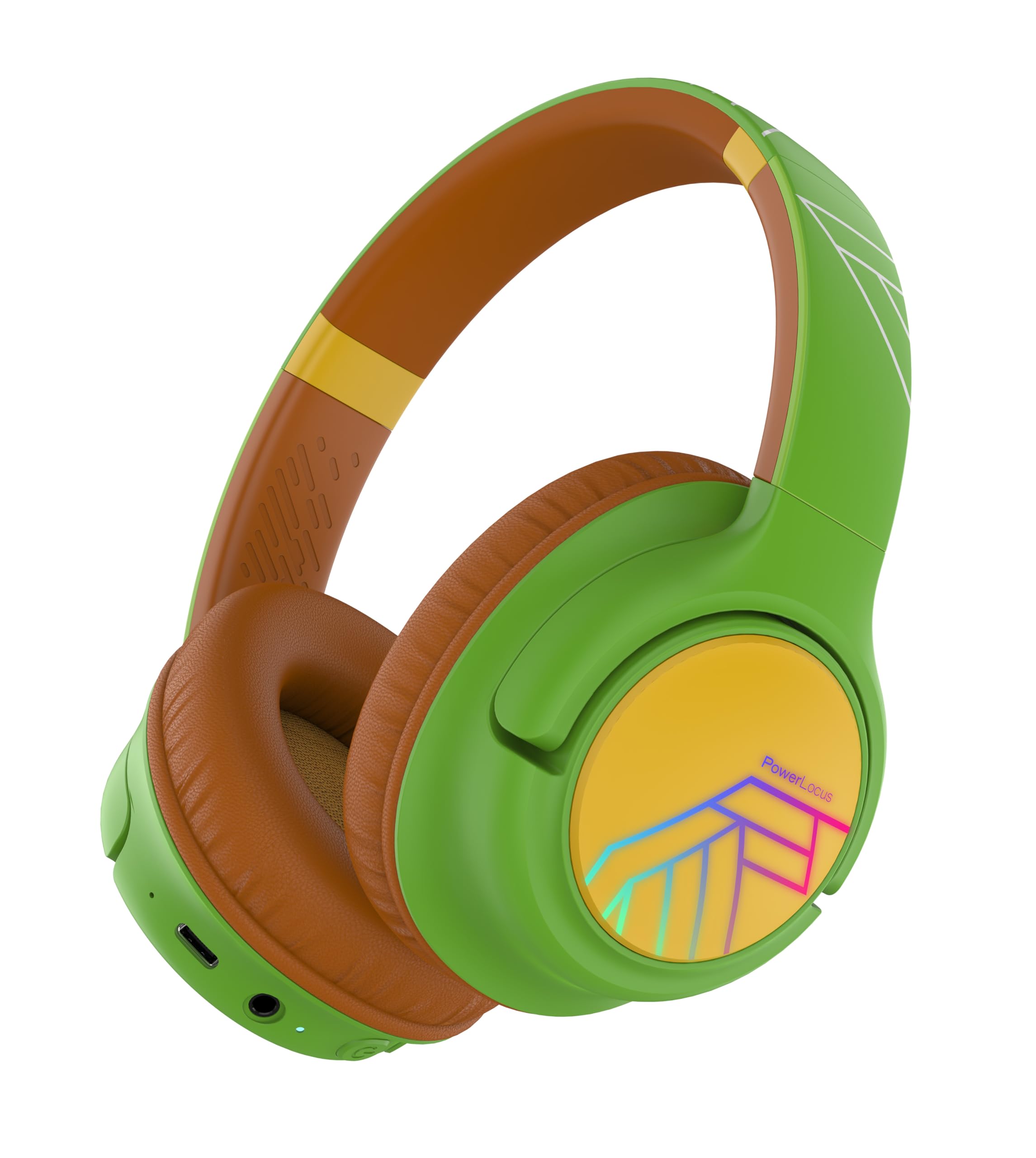 PowerLocus Cuffie Bluetooth per Bambini, Cuffie Wireless per Ragazzi, 74/85/94dB Limite di Volume, Luci a LED, Cuffie Over Ear Pieghevole Senza Fili con Microfono, Collegare 2 Cuffie a Un Dispositivo