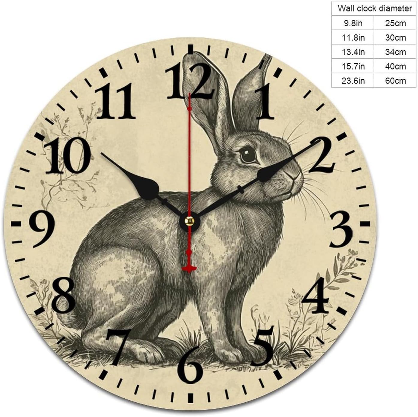 Clocks Vintage Bunny Feed Easter Round Vintage Wood Print Wall Clock Silent & Non-Ticking Holiday Easter Decorations 16 Inch Dining Room Decor Gifts for Engineers Math Teacher