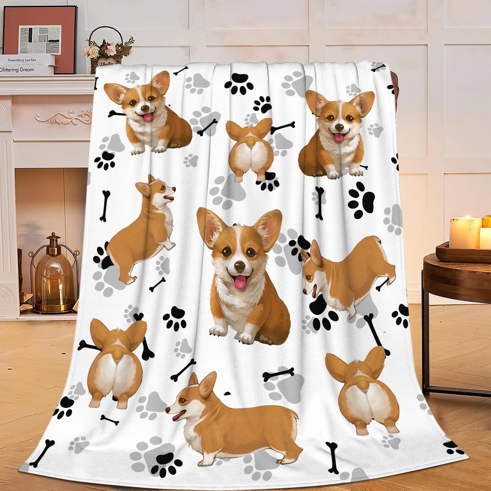 Fuzawet Girls Corgi Blanket Dog Puppy Fleece Throw Blanket Super Soft Warm Cozy Fuzzy Plush Dogs Blanket Gifts For Boys Kids Room Decor 40"X50"