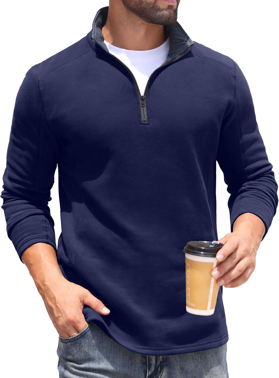 Sailwind Mens Quarter Zip Sweatshirt Fleece Long Sleeve Pullover Casual Mock Neck Polo Sweater