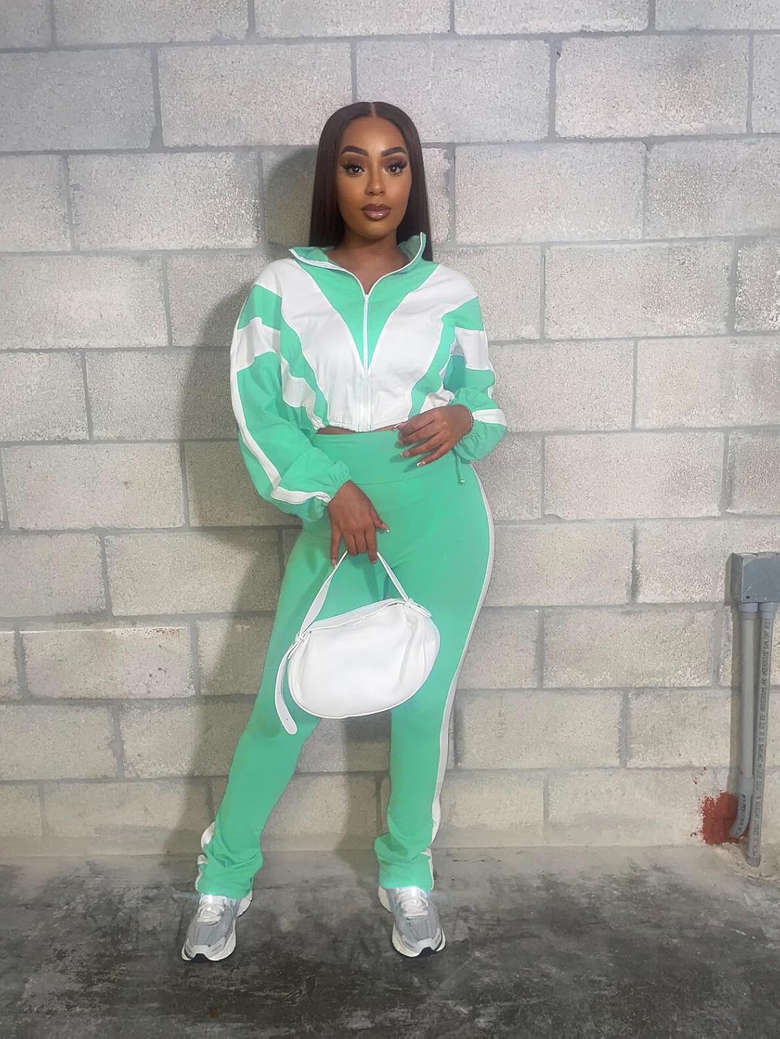 Womens 2 Piece Outfits Sets Casual Jumpsuits Track Suits for Women Set Colorblock Zip Up Cropped Jacket Pants Sweatsuits - Image 4