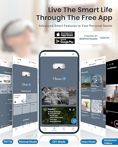 Miniatura 2 de RENPHO Eyeris Smart - Regalos para el día del padre, masajeador de ojos con control de calor y aplicación, máscara de ojos calentada para migraña,