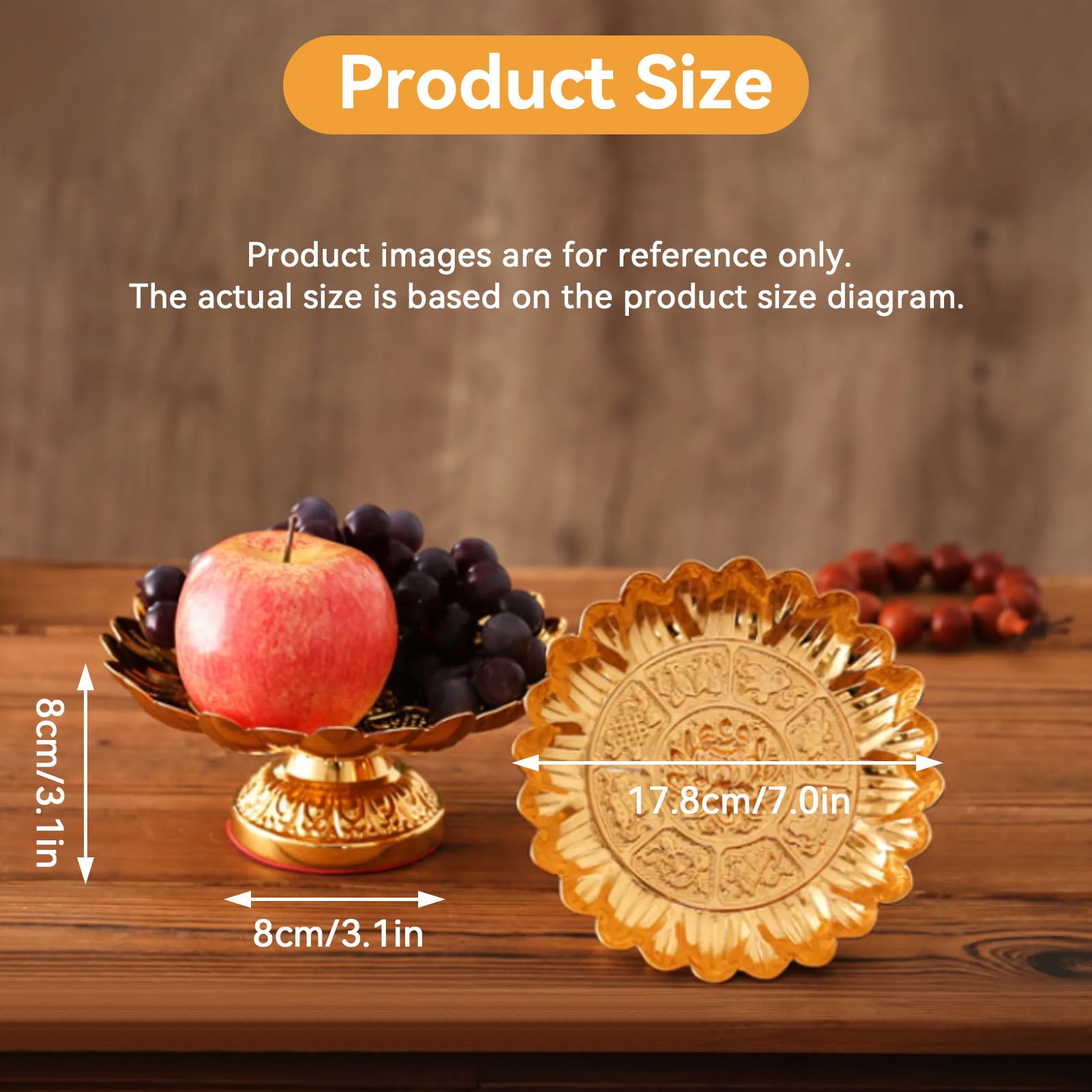 Cyrank Footed Fruit Bowl, 7in Buddhist Plate Lotus Offering Bowl Centerpiece Holder Decorative Plate Fruit Tray for Temples Sacrifices Blessing Altar Use