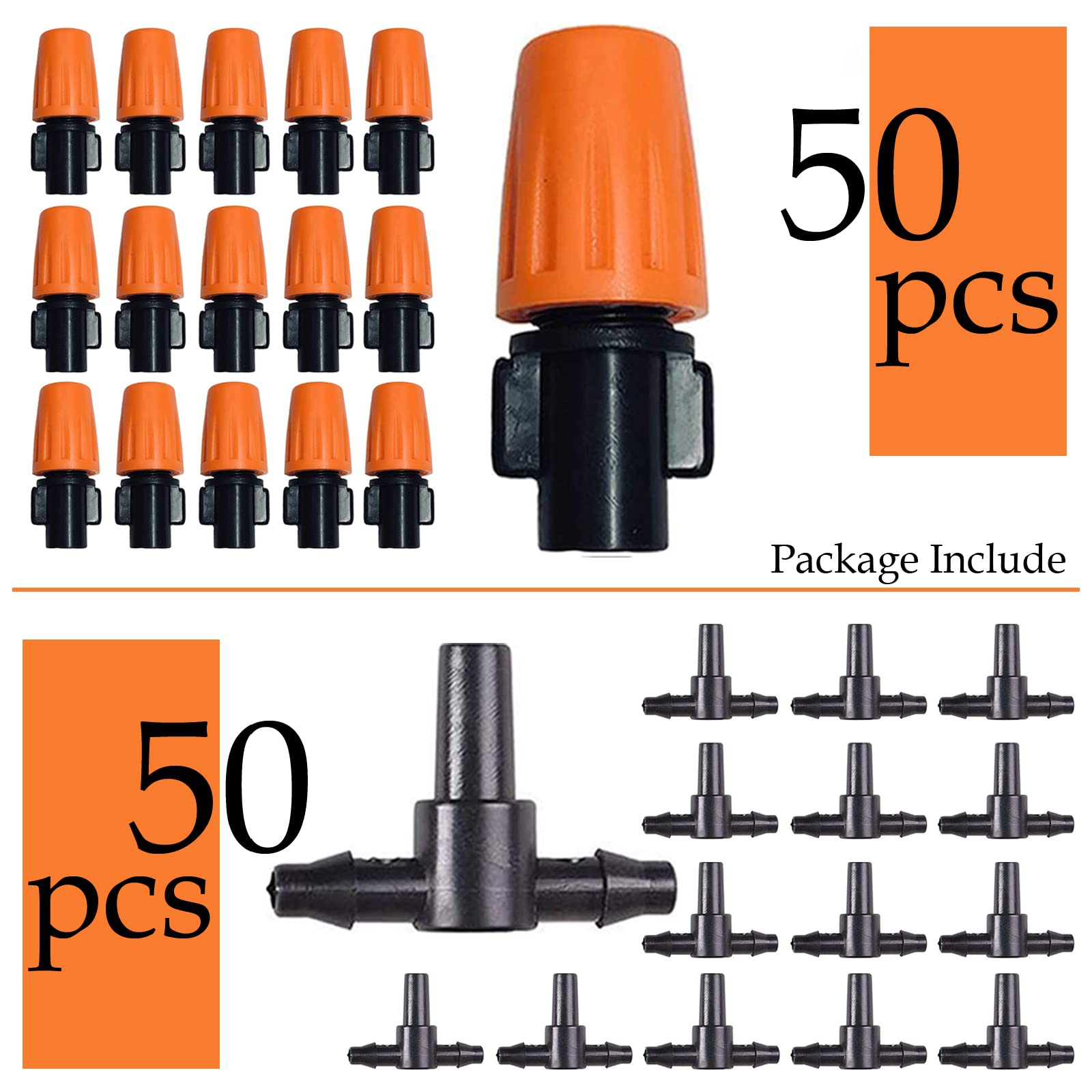 Tesmotor 50pcs justierbarer Garten Bewässerung Nebel Düse Sprinkler, justierbare Bewässerung Tropfer mit Connect Tee für Garten Tropf Bewässerung System
