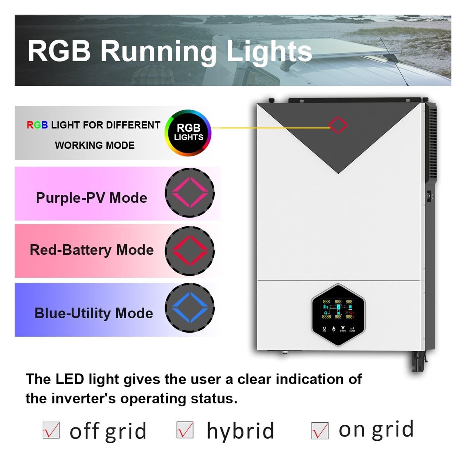 6200W 6.2KW Inverter Solare On-Grid/off-Grid Onda Sinusoidale Pura Ingresso 48V CC MPPT 120A Carica Solare Potenza Fotovoltaica Massima 6200W/6500W(6.2KW Inverter WiFi)