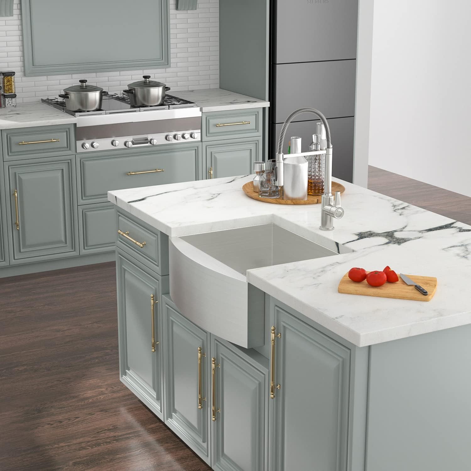 Kichae 24 Small Farmhouse Sink - 24 Inch Farm Kitchen Sink Short Apron Front Stainless Steel 16 Gauge Single Bowl Farm Style Kitchen Sink Handmade Basin