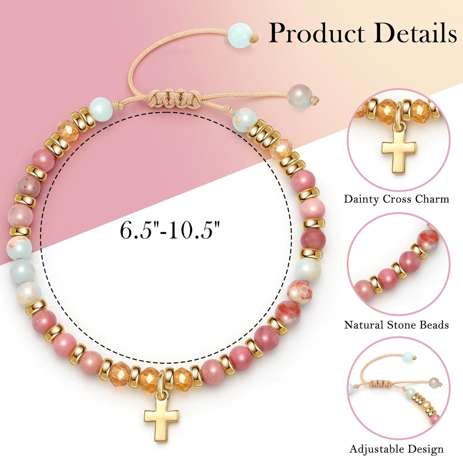 Christian Gifts for Women Cross Charm Bracelet Birthday Gifts for Women Religious Bracelets Bible Verse Faith Jesus Bless Confirmation Baptism Gift for Girl Christmas Handmade Beaded Jewelry - Image 5