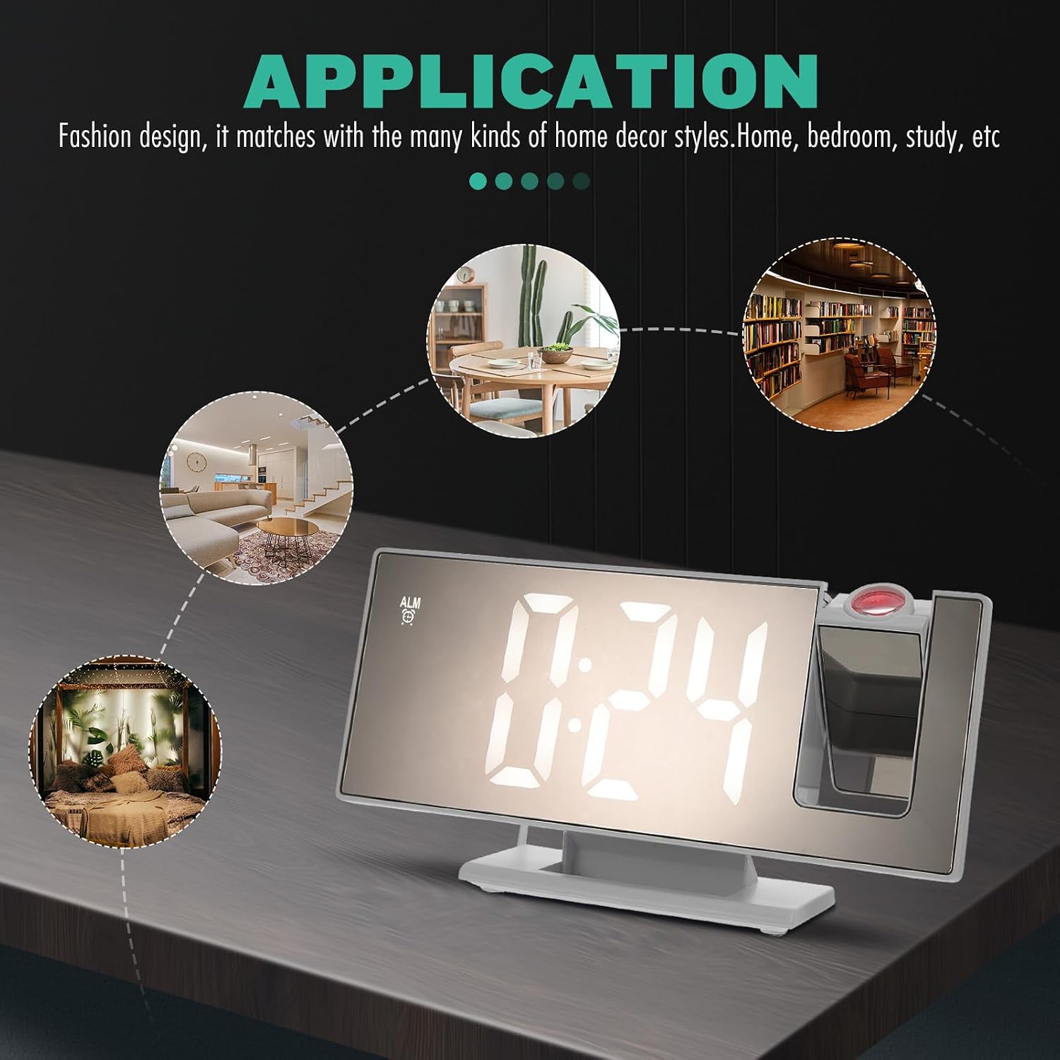 SHINEOFI Projection Alarm Clock Digital Display with Large Mirror Screen Silent Multifunctional Bedroom Clock with Night Light and Snooze White Shell for Wall Ceiling Projection