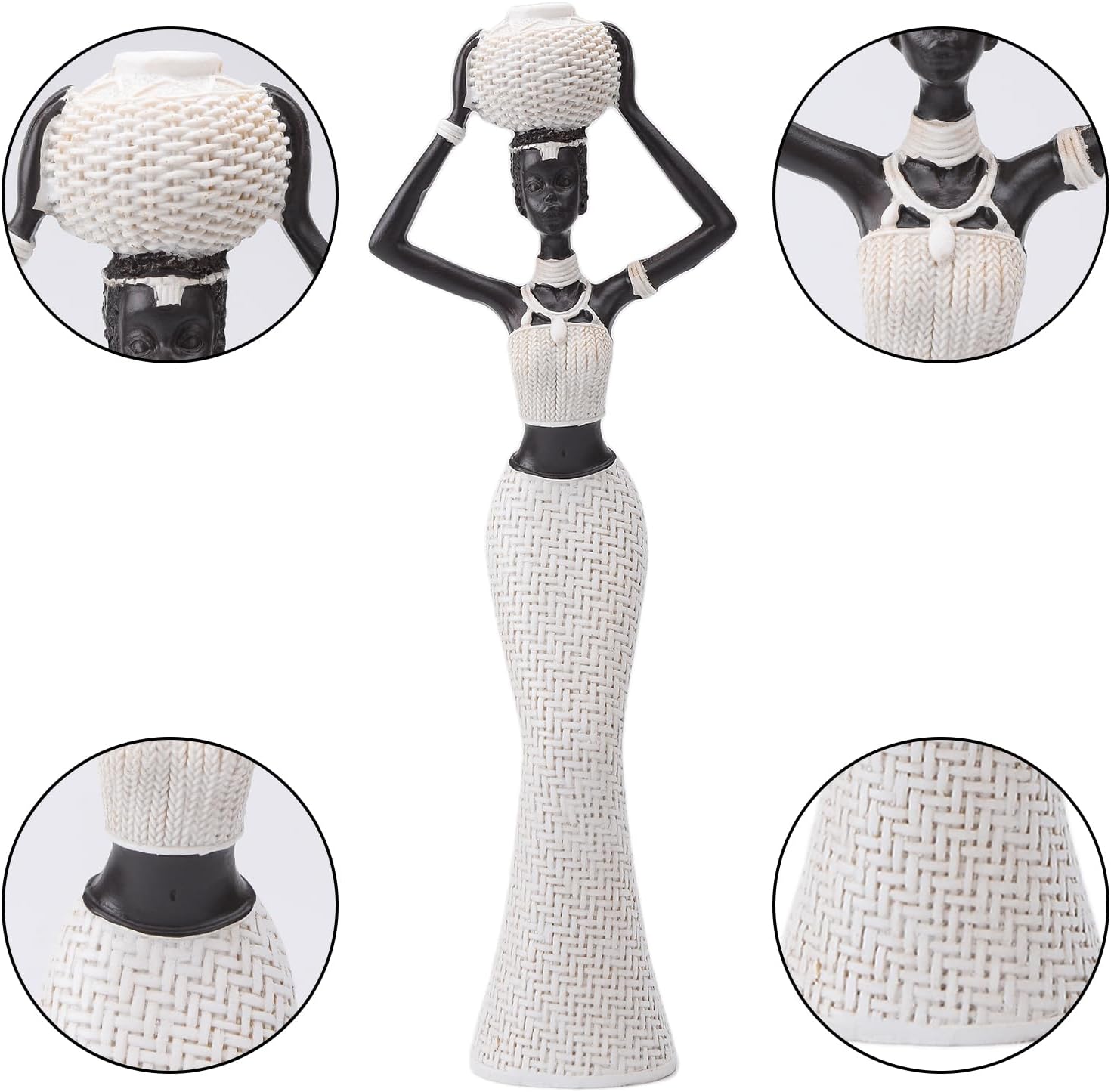 BRABUD African Statue Exotic Tribal Lady Art Figurine Black & White Home Living Room Shelf Shop Desk Decoration Collectible Creative Vintage Gift 11''(H) TQGJBS600