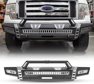 WolfX Heavy Duty Front Bumper for 2009-2014 Ford F150 Exclude Raptor | Offroad Steel Winch Bumper Replacement, Pickup Truck Bumper with 2 Pod Lights, Bull Bar Grille Guard with Winch Plate