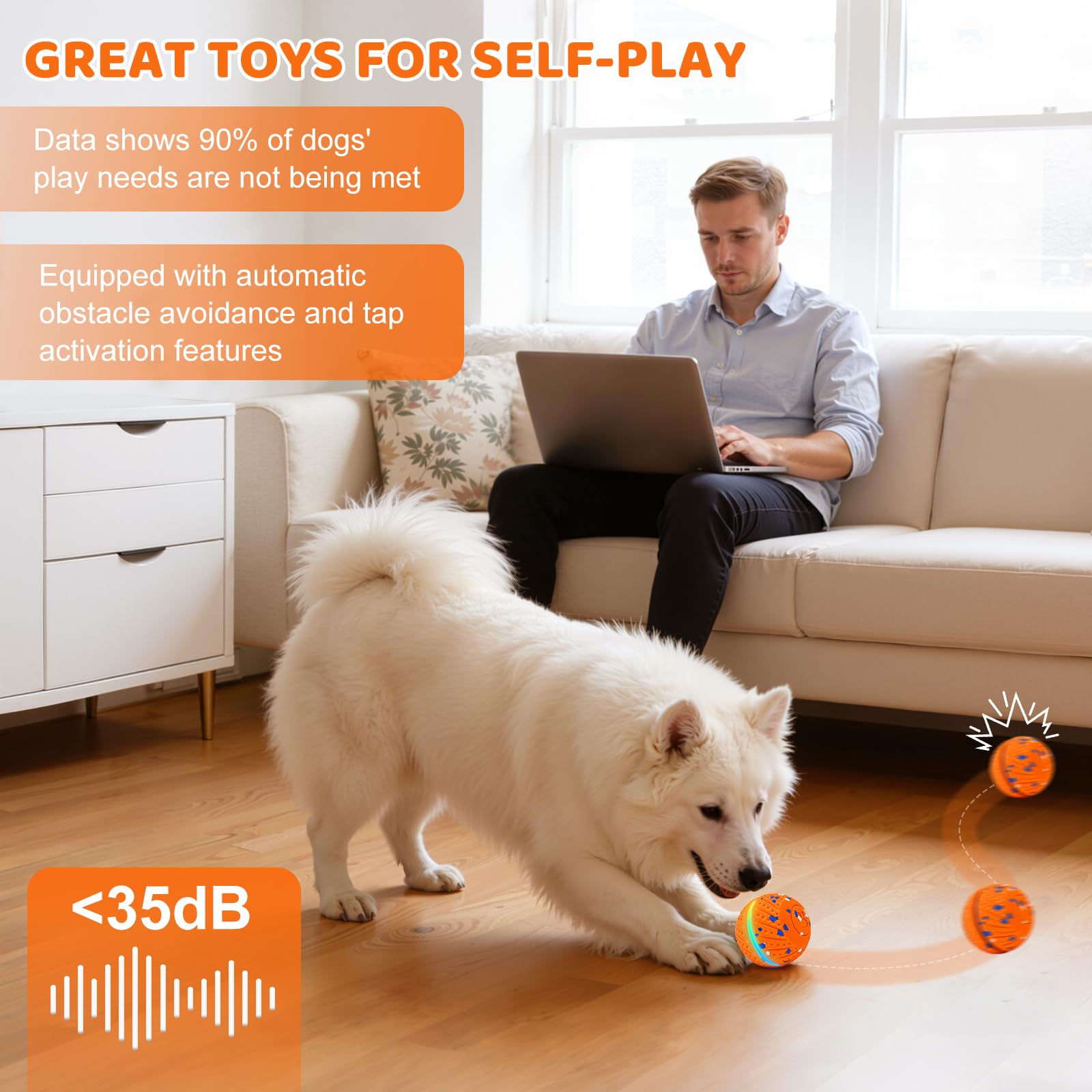 Jouet intelligent interactif pour chien avec lumière et 3 modes de jeu pour chiens de taille moyenne et grande