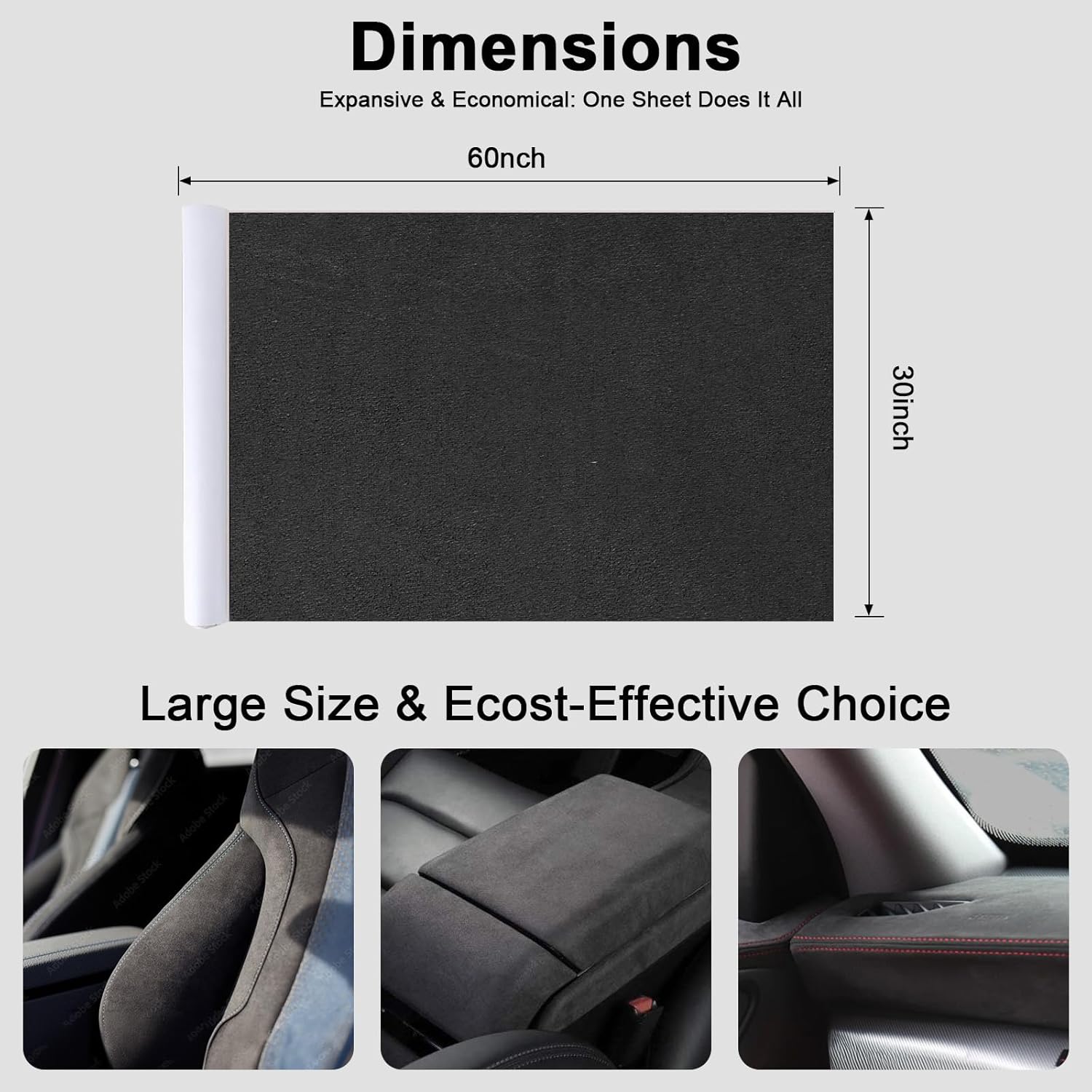 Premium Black Suede Fabric Wrap - 30x60 inch Suede Wrap for Car Interior - Self-Adhesive Microfiber and Synthetic Leather, Stretchable Interior Film for Car and Home Decor